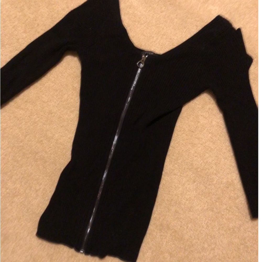 Guess small fitted ribbed zip up sweater